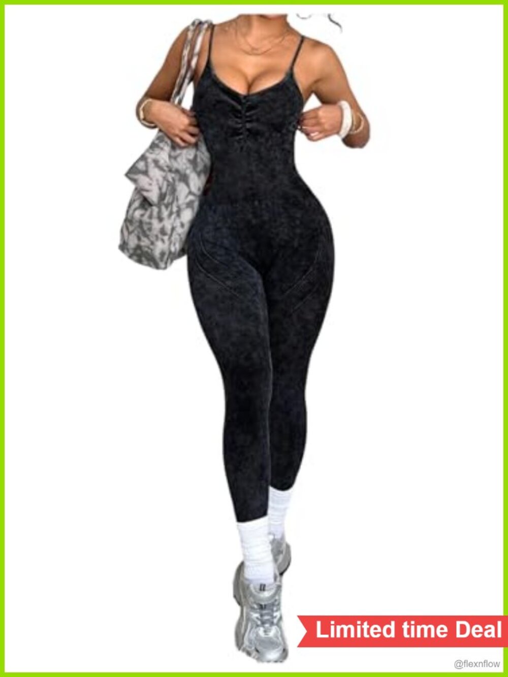 Washed One Piece Workout Jumpsuit Twist Knot Open Back Sleeveless Yoga Outfit